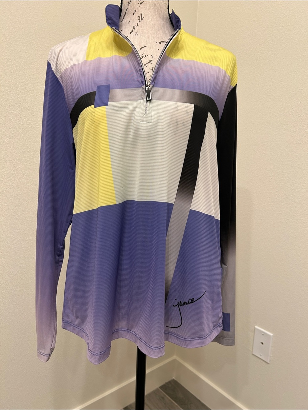 Jamie Sadock Sunsense Quarter-Zip Athletic Top in Lavender, Yellow & Black